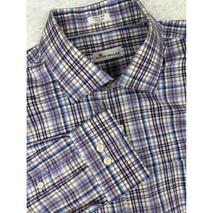 Peter Millar Button Down Shirt Mens XL Purple‎ Blue Plaid Long Sleeve Cotton